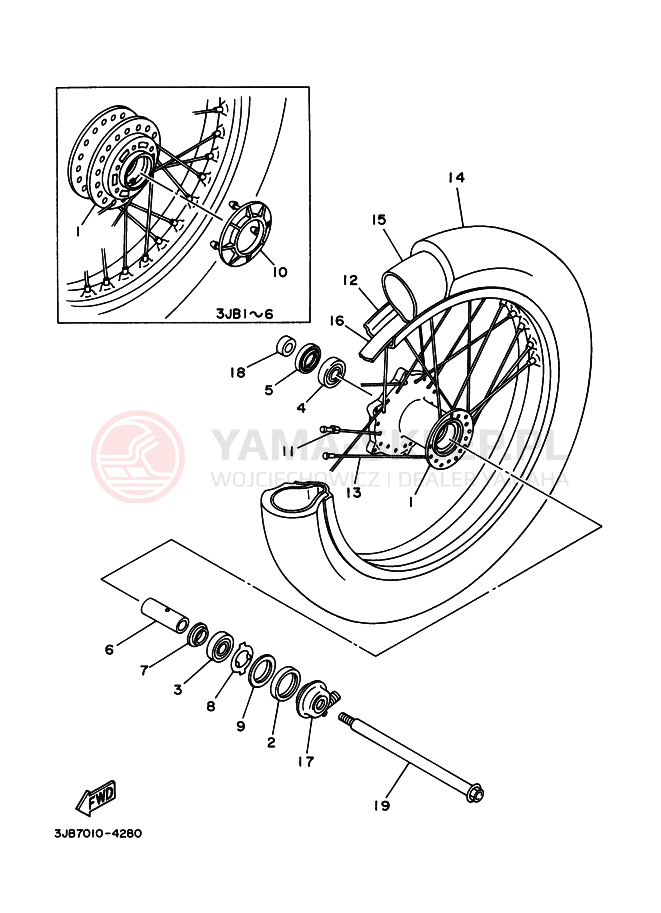 Schemat "Koło przód" do Yamaha XV400 VIRAGO