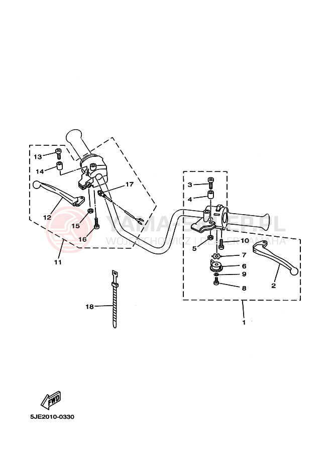 Schemat "Kierownica i osprzęt" do Yamaha YB-1 YB1-4