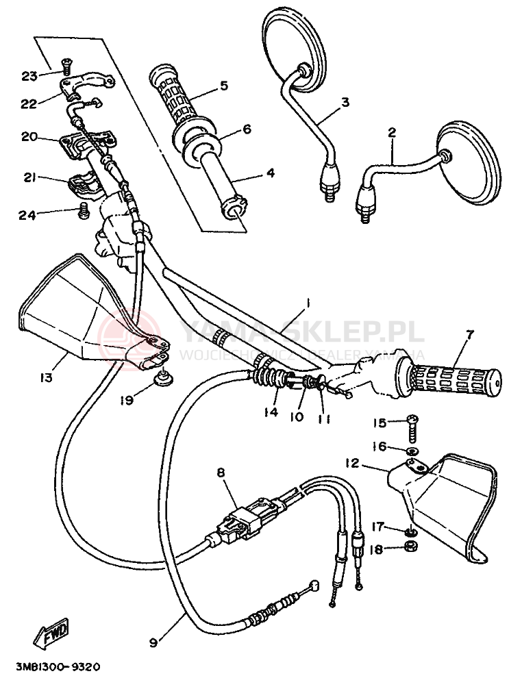 Schemat "Kierownica i osprzęt" do Yamaha DT125RE