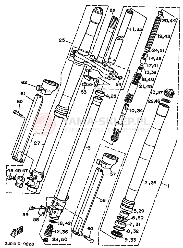 Schemat "Amortyzatory przód" do Yamaha YZ250WR WIDE RATIO YZ250