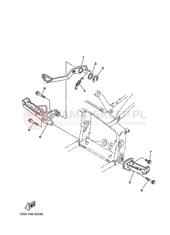 Schemat "Stopka postojowa i podnóżki" do Yamaha YFM700R