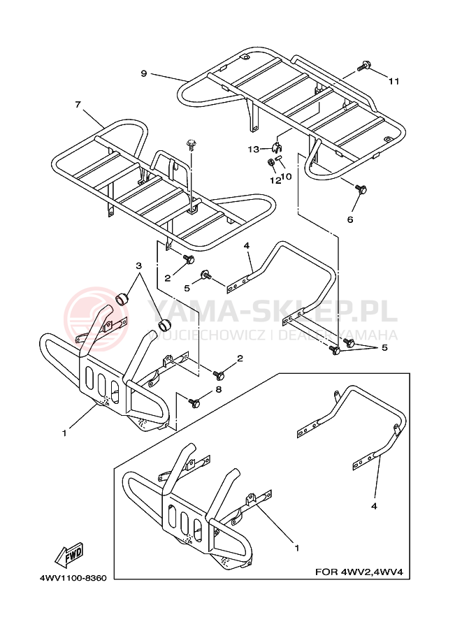 Schemat "osłona / stelaż" do Yamaha YFM600FWA