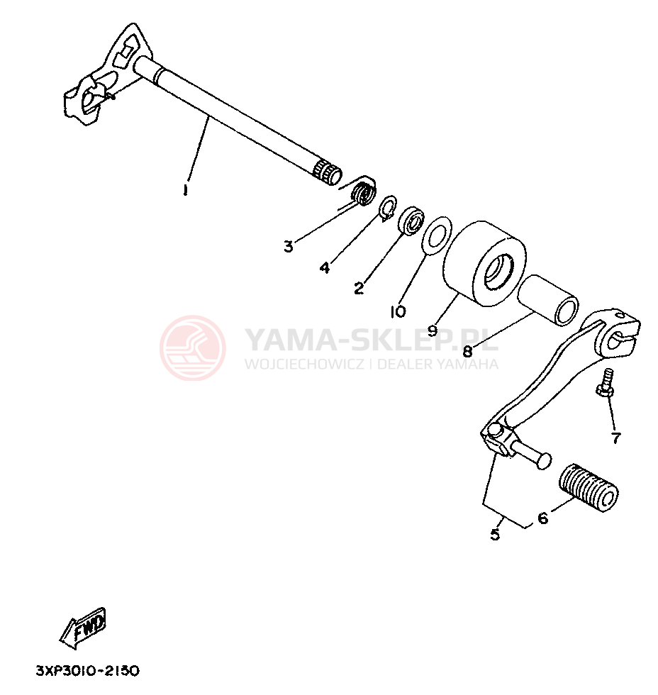 Schemat "Dźwignia zmiany biegów, wałek" do Yamaha WR200R