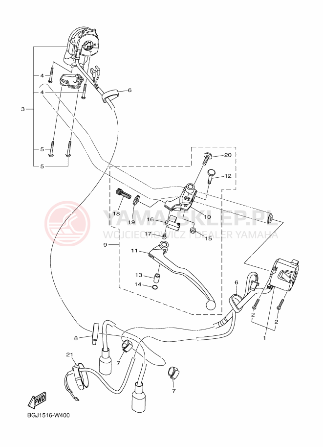 Schemat "Kierownica i osprzęt" do Yamaha MT-03