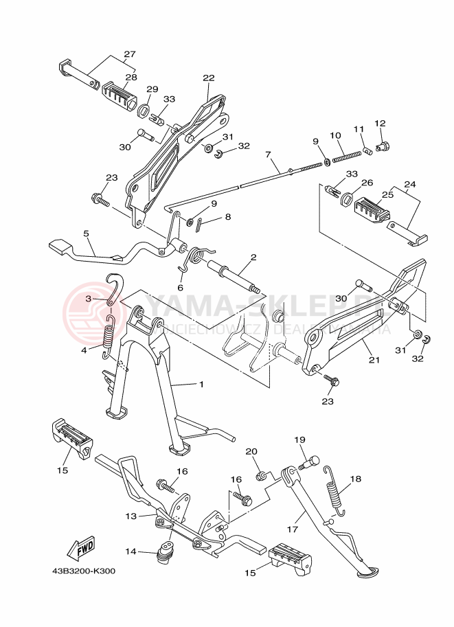Schemat "Stopka postojowa i podnóżki" do Yamaha YBR125EGS
