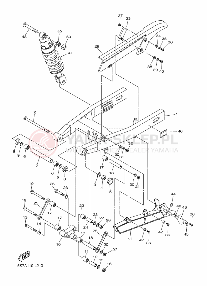 Schemat "wahacz, zawieszenie tył" do Yamaha XVS950A