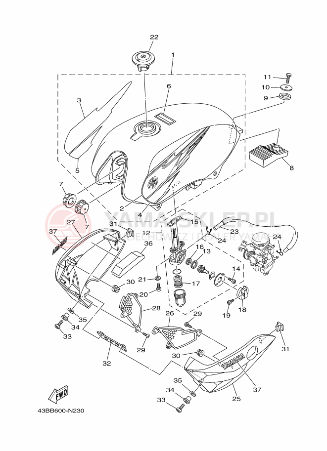 Schemat "zbiornik paliwa" do Yamaha YBR125EGS