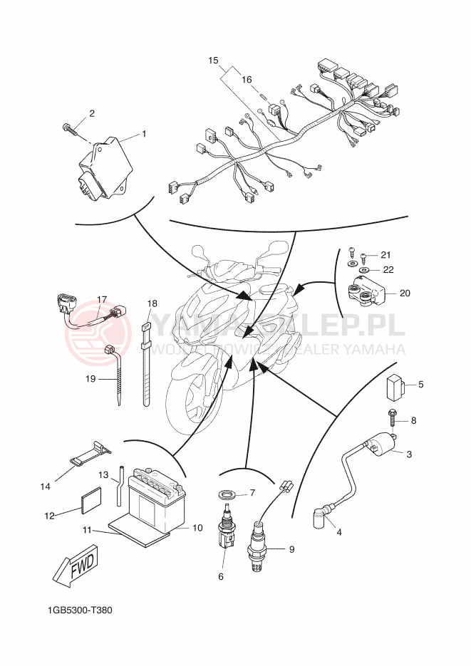 Schemat "układ elektryczny" do Yamaha AEROX 4