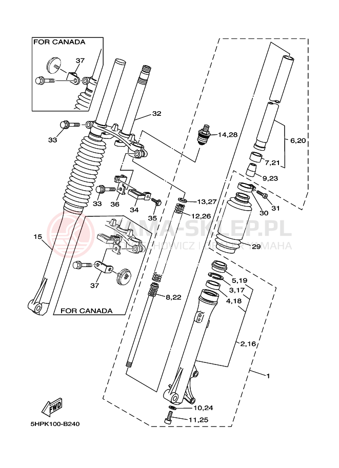 Schemat "PRZEDNI WIDEŁKI 2" do Yamaha TT-R125E