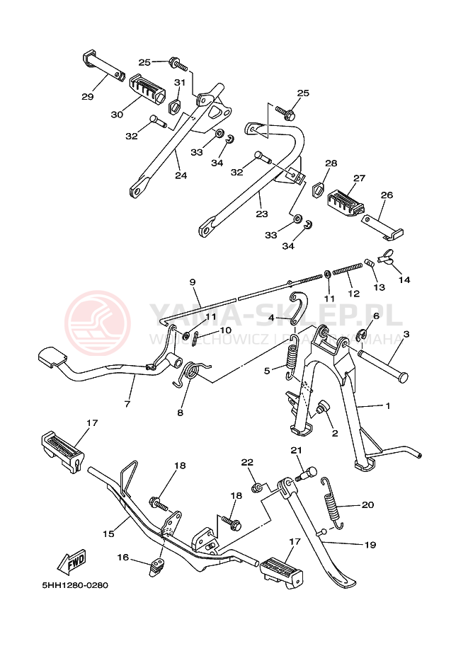 Schemat "Stopka postojowa i podnóżki" do Yamaha YBR125E