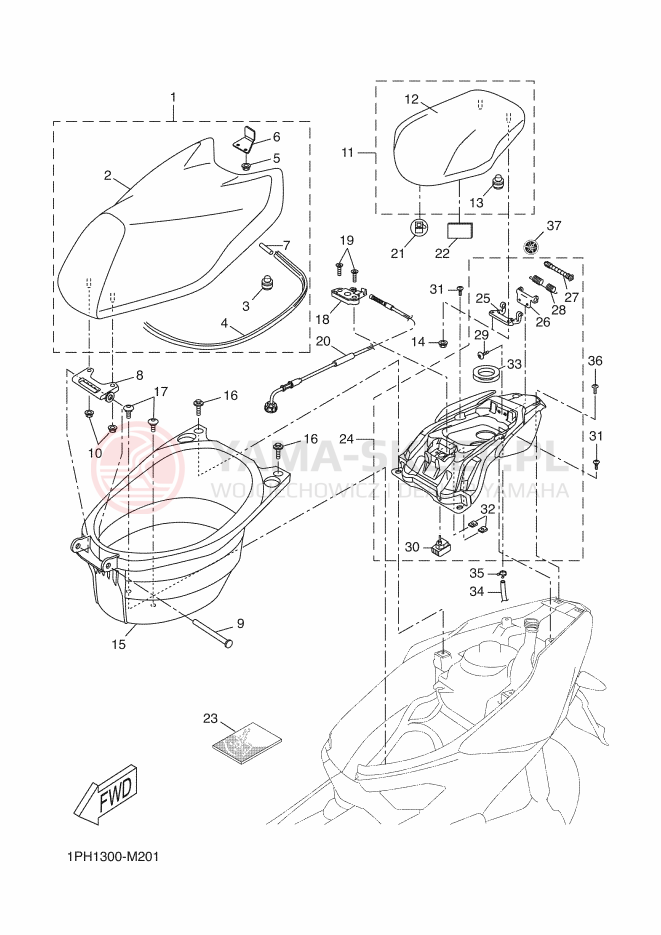 Schemat "Siedzenie - stelaż" do Yamaha AEROX
