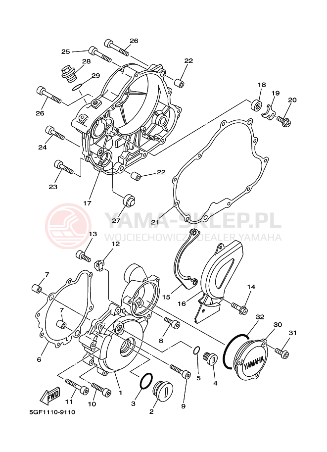 Schemat "Pokrywa silnika" do Yamaha TT250R