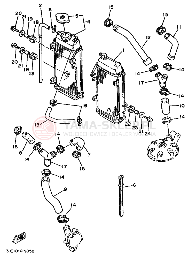 Schemat "Węże chłodnicy" do Yamaha YZ250WR WIDE RATIO YZ250