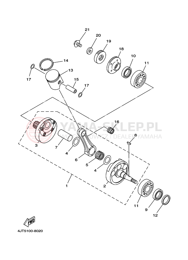 Schemat "Wał korbowy, tłok" do Yamaha TZ125
