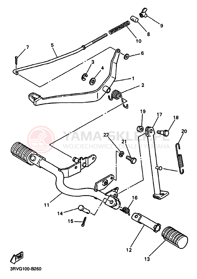 Schemat "Stopka postojowa i podnóżki" do Yamaha PW80