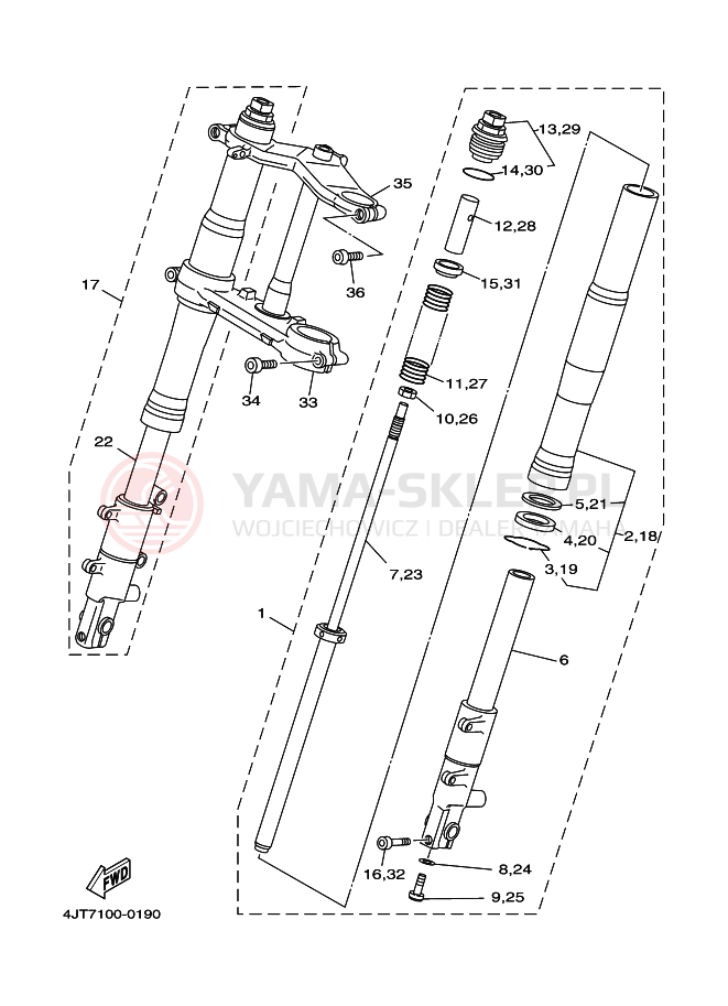 Schemat "Amortyzatory przód" do Yamaha TZ125