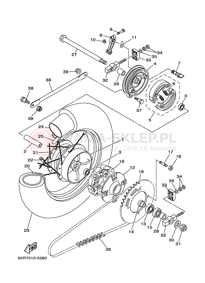 Schemat "Koło tył" do Yamaha XVS250 DRAGSTAR