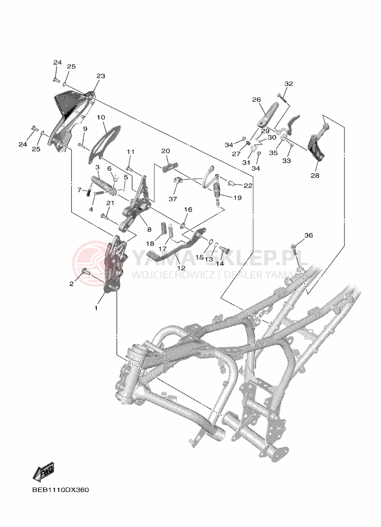 Schemat "Stopka postojowa i podnóżki" do Yamaha R7