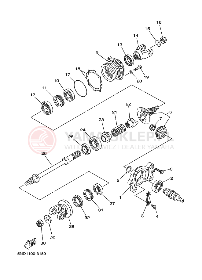 Schemat "Przeniesienie napędu" do Yamaha KODIAK 4WD