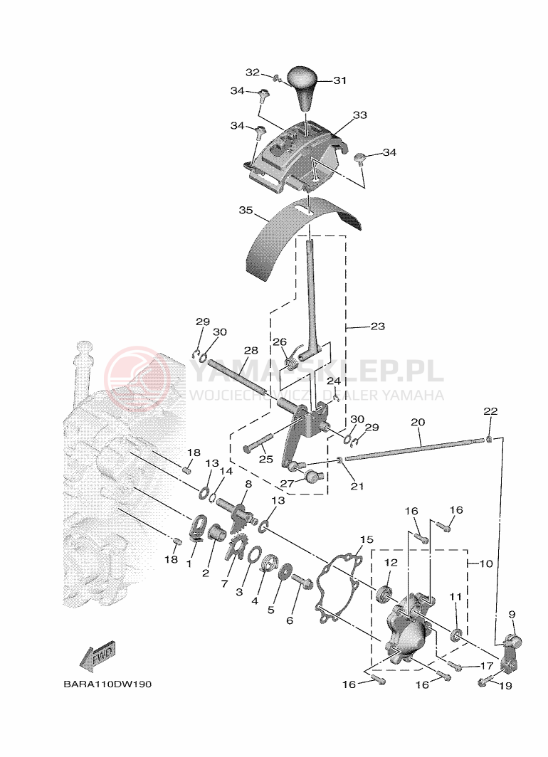 Schemat "Dźwignia zmiany biegów, wałek" do Yamaha WOLVERINE X4 850