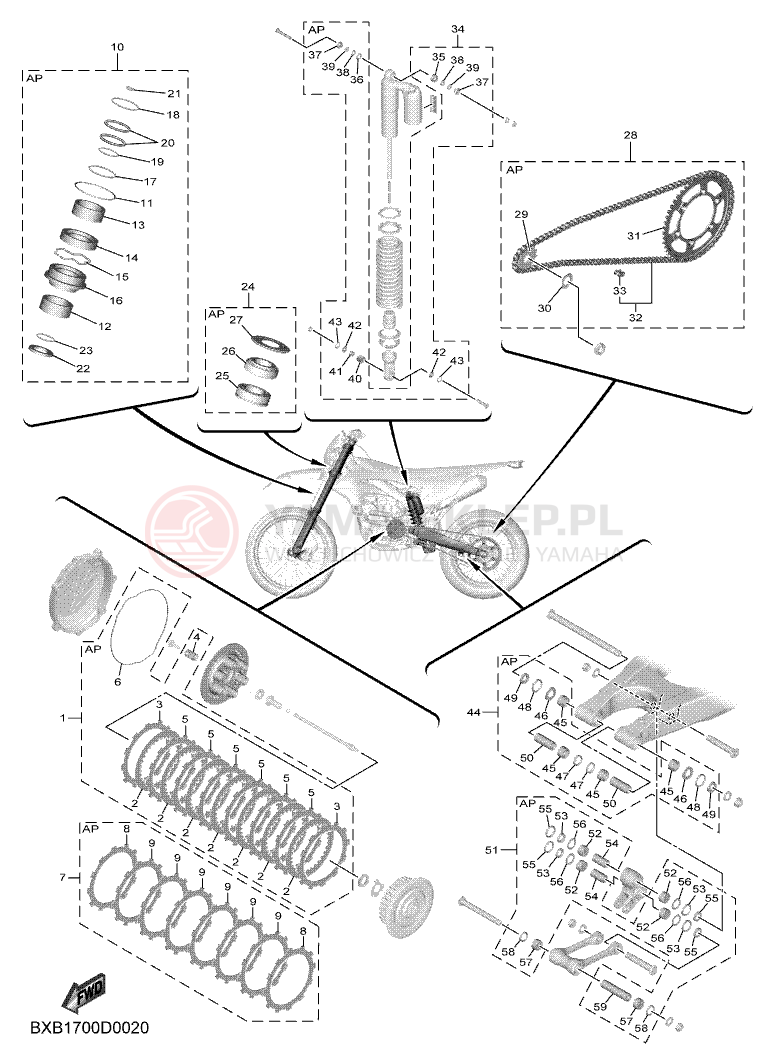 Schemat "ZESTAW CZĘŚCI KONSERWACYJNYCH" do Yamaha WR250F