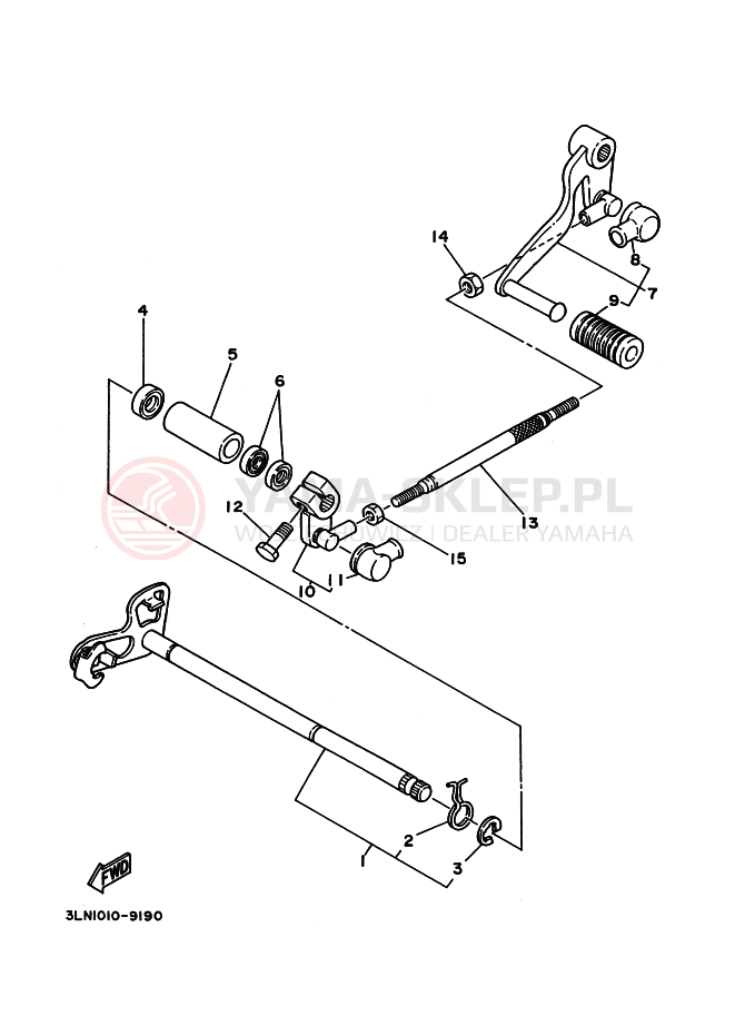 Schemat "Dźwignia zmiany biegów, wałek" do Yamaha FZR250R