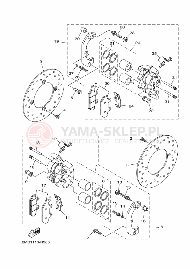 Schemat "Zacisk hamulcowy + tarcza przód" do Yamaha WOLVERINE R
