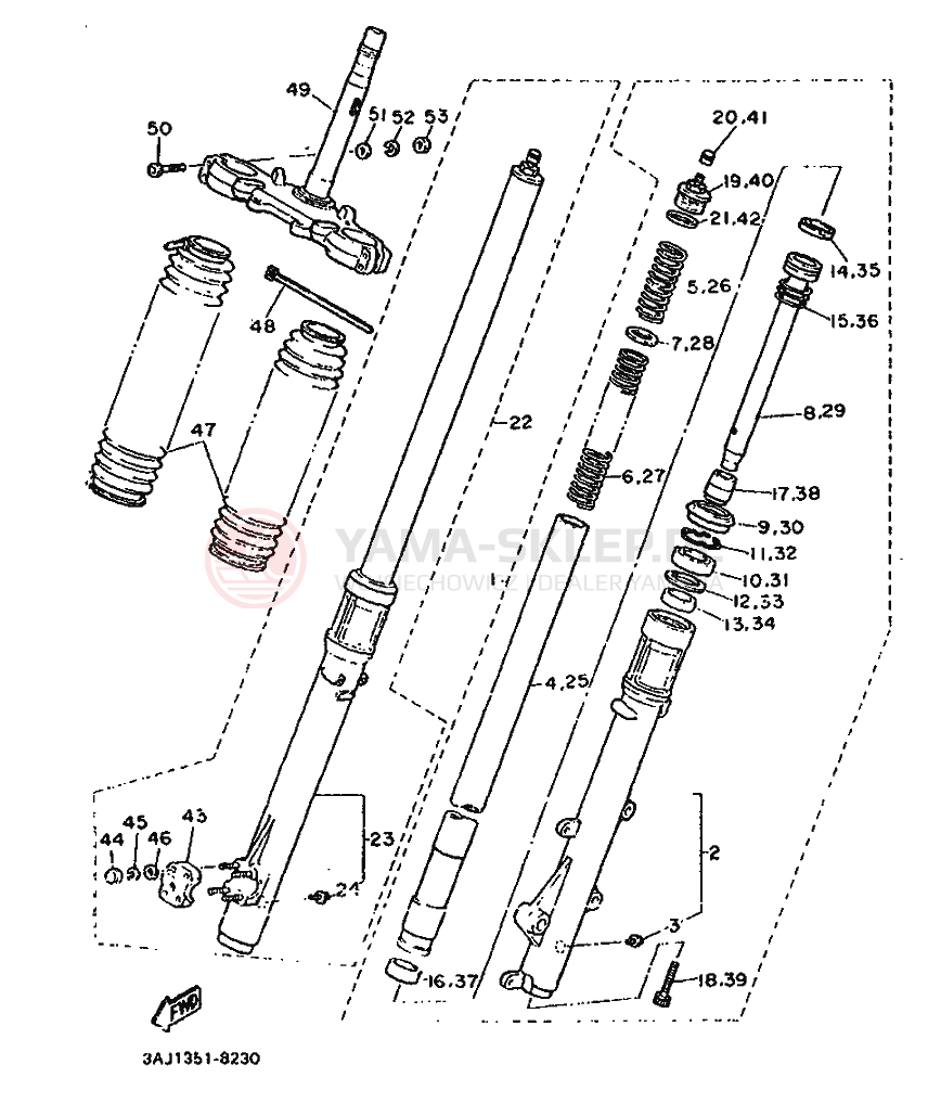 Schemat "Amortyzatory przód" do Yamaha XT600Z TENERE