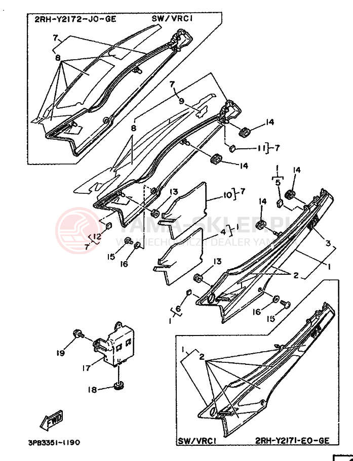 Schemat "Owiewki, pola numer., zb. oleju" do Yamaha TZR125