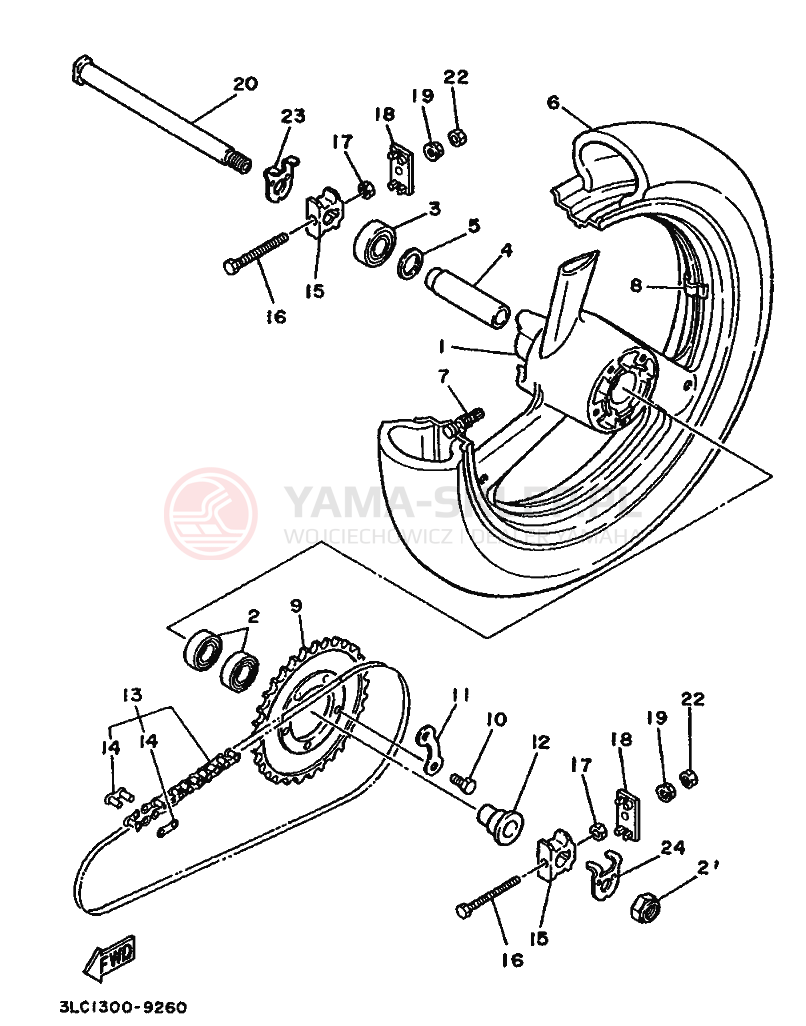 Schemat "Koło tył" do Yamaha TZ250