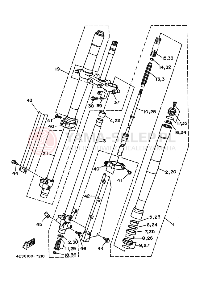 Schemat "Amortyzatory przód" do Yamaha YZ80
