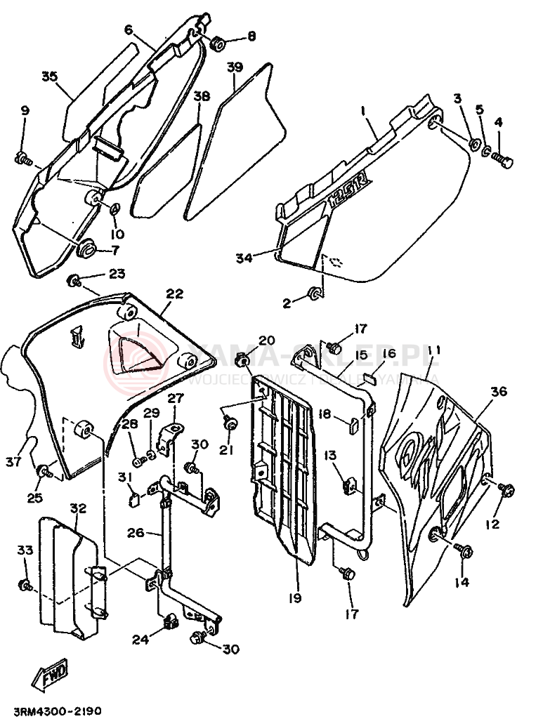 Schemat "Owiewki, pola numer., zb. oleju" do Yamaha DT125R