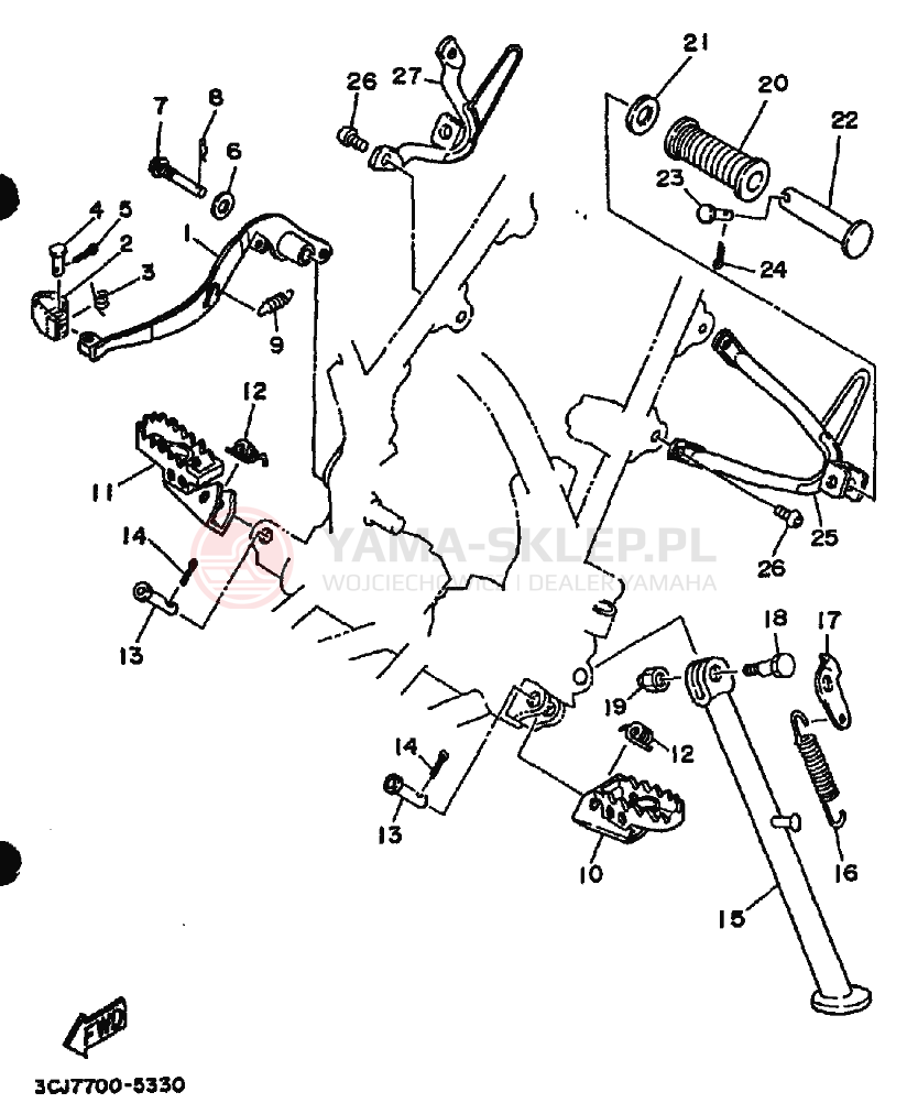 Schemat "Stopka postojowa i podnóżki" do Yamaha DT200R DT200RG
