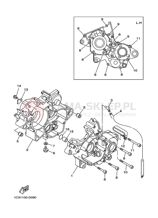 Schemat "Obudowa silnika" do Yamaha YZ125