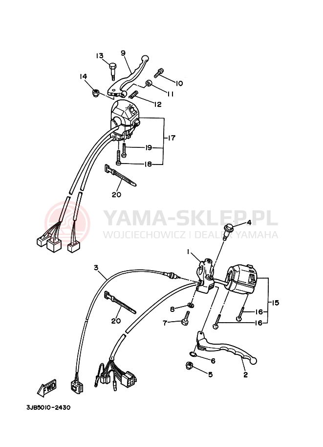 Schemat "Kierownica i osprzęt" do Yamaha XV400 VIRAGO