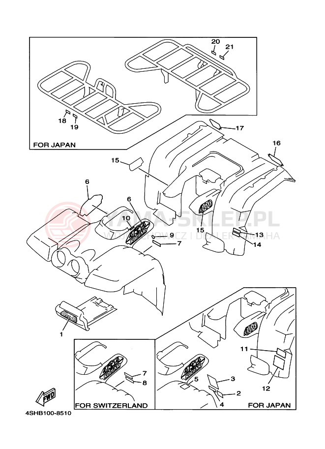 Schemat "naklejki" do Yamaha YFM400FWK