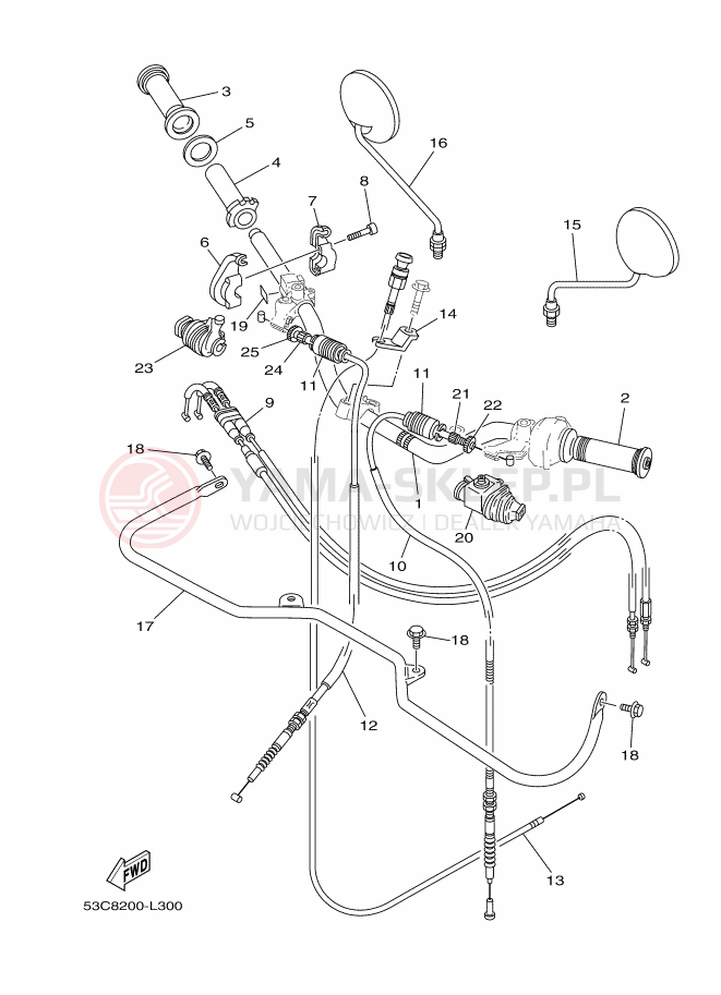 Schemat "Kierownica i osprzęt" do Yamaha AG200F