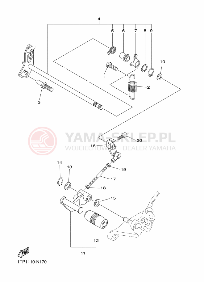 Schemat "Dźwignia zmiany biegów, wałek" do Yamaha XV950