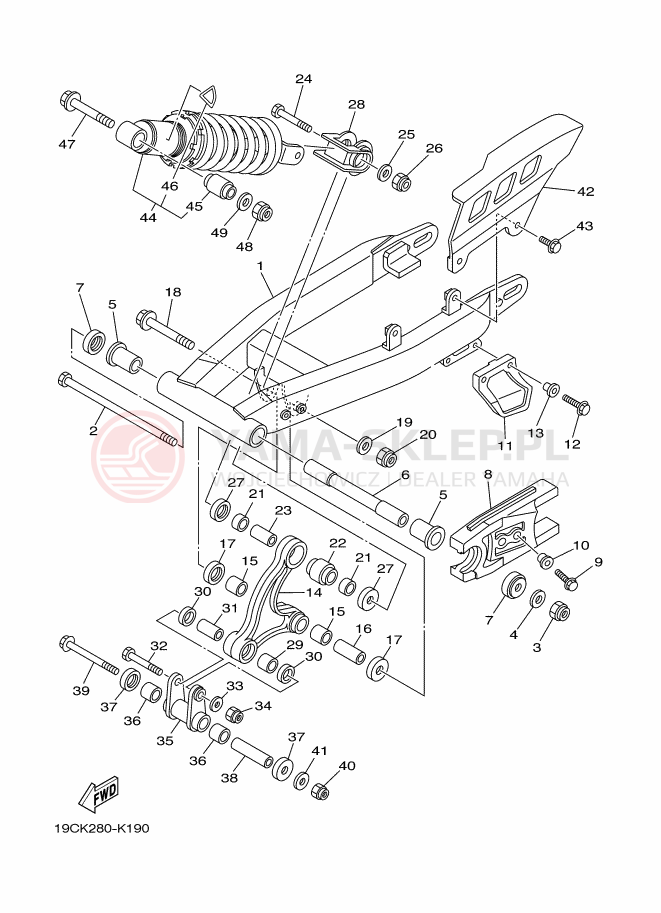 Schemat "wahacz, zawieszenie tył" do Yamaha TT-R125LW
