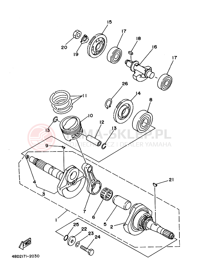 Schemat "Wał korbowy, tłok" do Yamaha YFB250