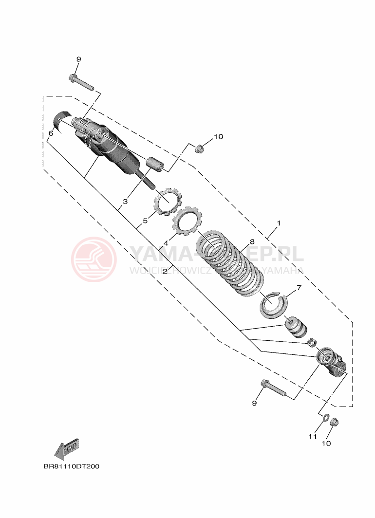 Schemat "wahacz, zawieszenie tył" do Yamaha YZ65