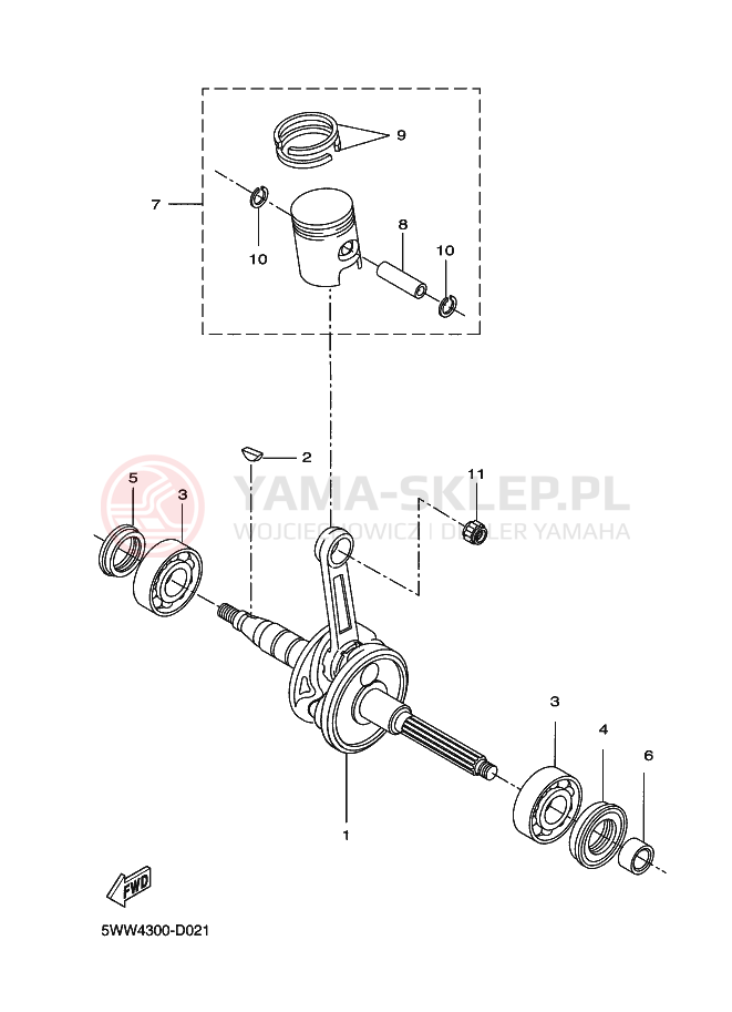 Schemat "Wał korbowy, tłok" do Yamaha BWS