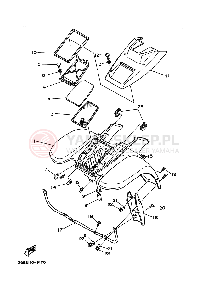 Schemat "Przedni błotnik" do Yamaha YFM100