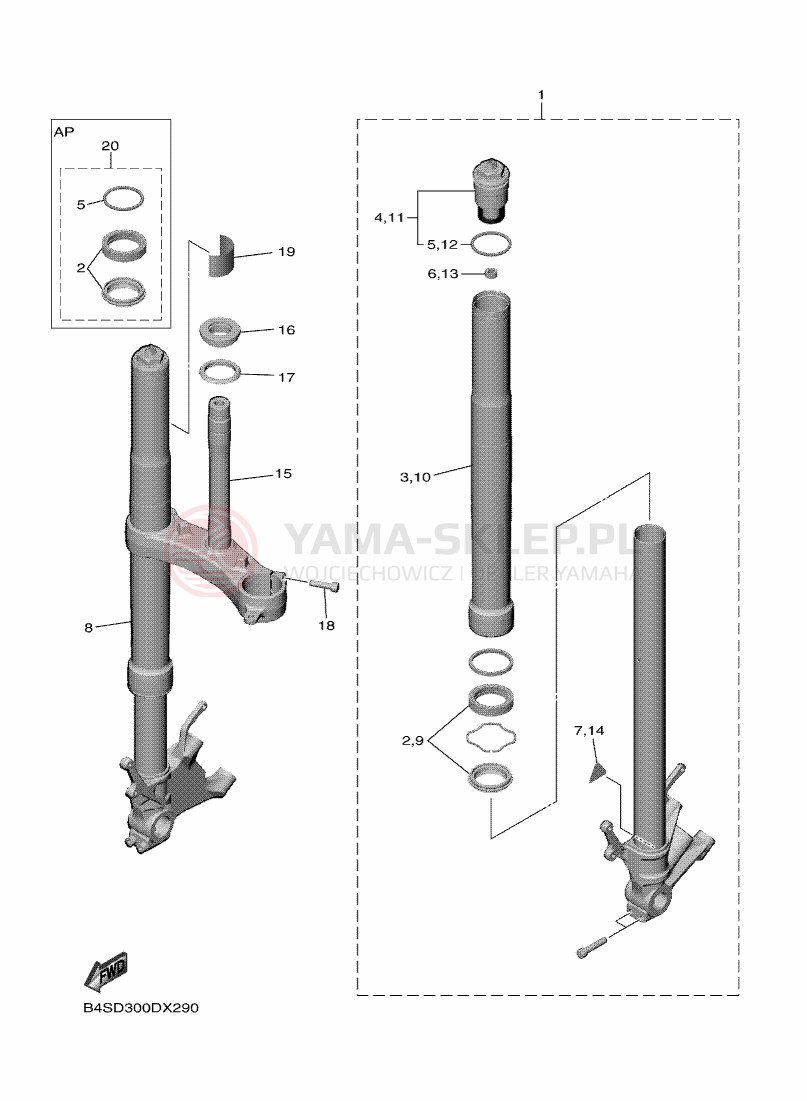 Schemat "Amortyzatory przód" do Yamaha R1M