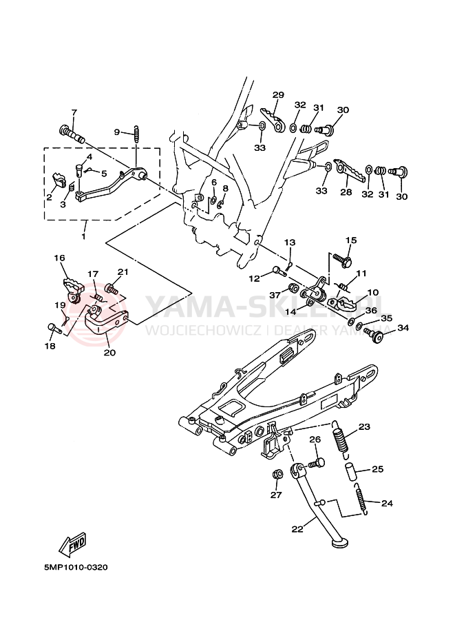 Schemat "Stopka postojowa i podnóżki" do Yamaha XT225WE SEROW