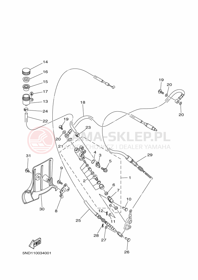 Schemat "Pompa hamulcowa tył" do Yamaha KODIAK 4WD