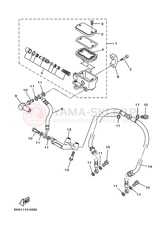 Schemat "Pompa hamulcowa przednia" do Yamaha XVS1100A DRAGSTAR 1100 CLASSIC