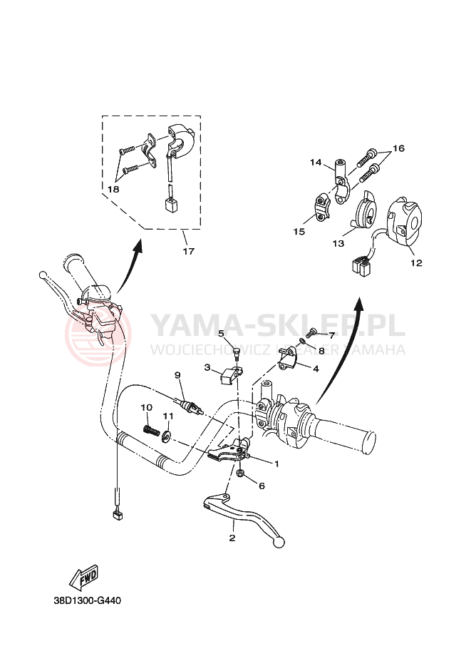 Schemat "Kierownica i osprzęt" do Yamaha GRIZZLY 350