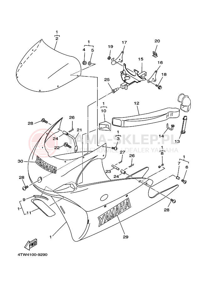 Schemat "elementy nadwozia" do Yamaha TZ250