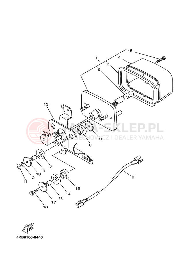 Schemat "Oświetlenie tył" do Yamaha YFM350FW-X